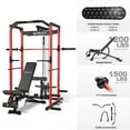 thumbnail image 1 of Mikolo Power Rack Cage with LAT Pulldown System,1200 lbs Capacity Power Rack with 800 lbs Capacity Weight Bench and 1500 lbs Capacity Barbell Combo (Red), 1 of 17