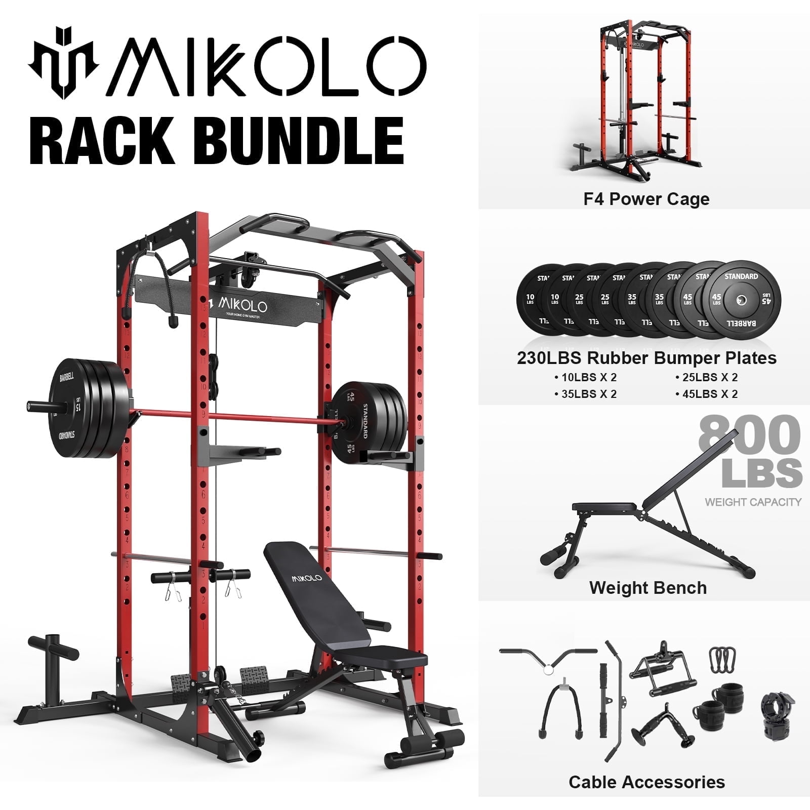 Mikolo Power Rack Cage with LAT Pulldown System,1200 lbs Capacity Power ...