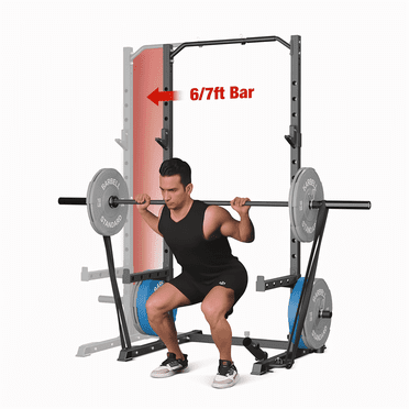 Mikolo Power Rack with Pull-Up Bar, Multi-Functional Half Squat Rack with Land Mine,Adjustable Width, Suitable for 6/ 7FT Barbell for Home Gym