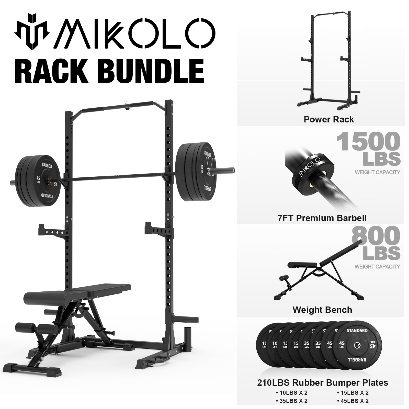 Mikolo Power Rack With Pull Up Bar Multi Functional Half Squat Rack 