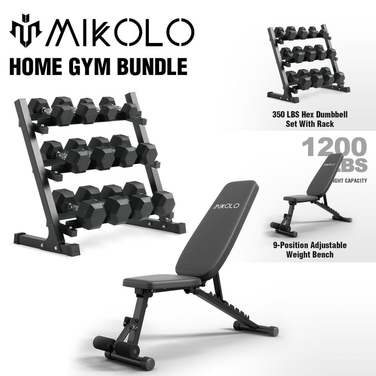 Mikolo Rubber Hex Dumbbell Set with Racks and Postion Adjustable