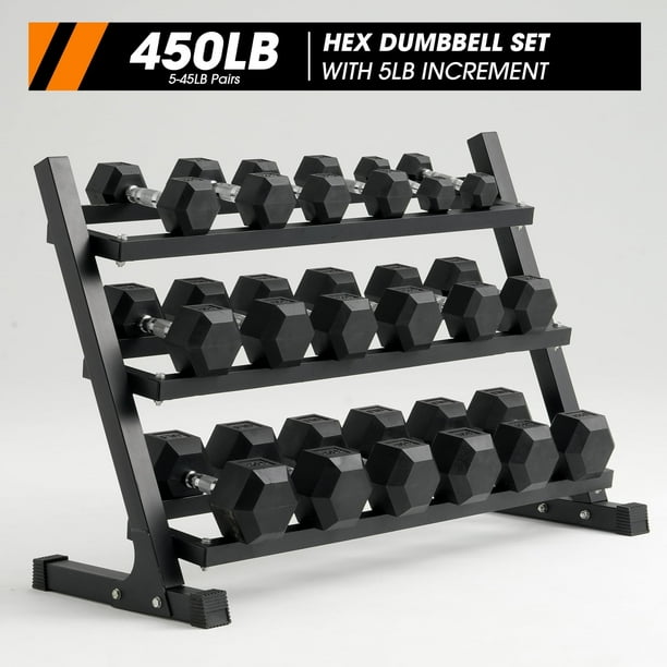 Mikolo Rubber Hex Dumbbell Set with Rack…