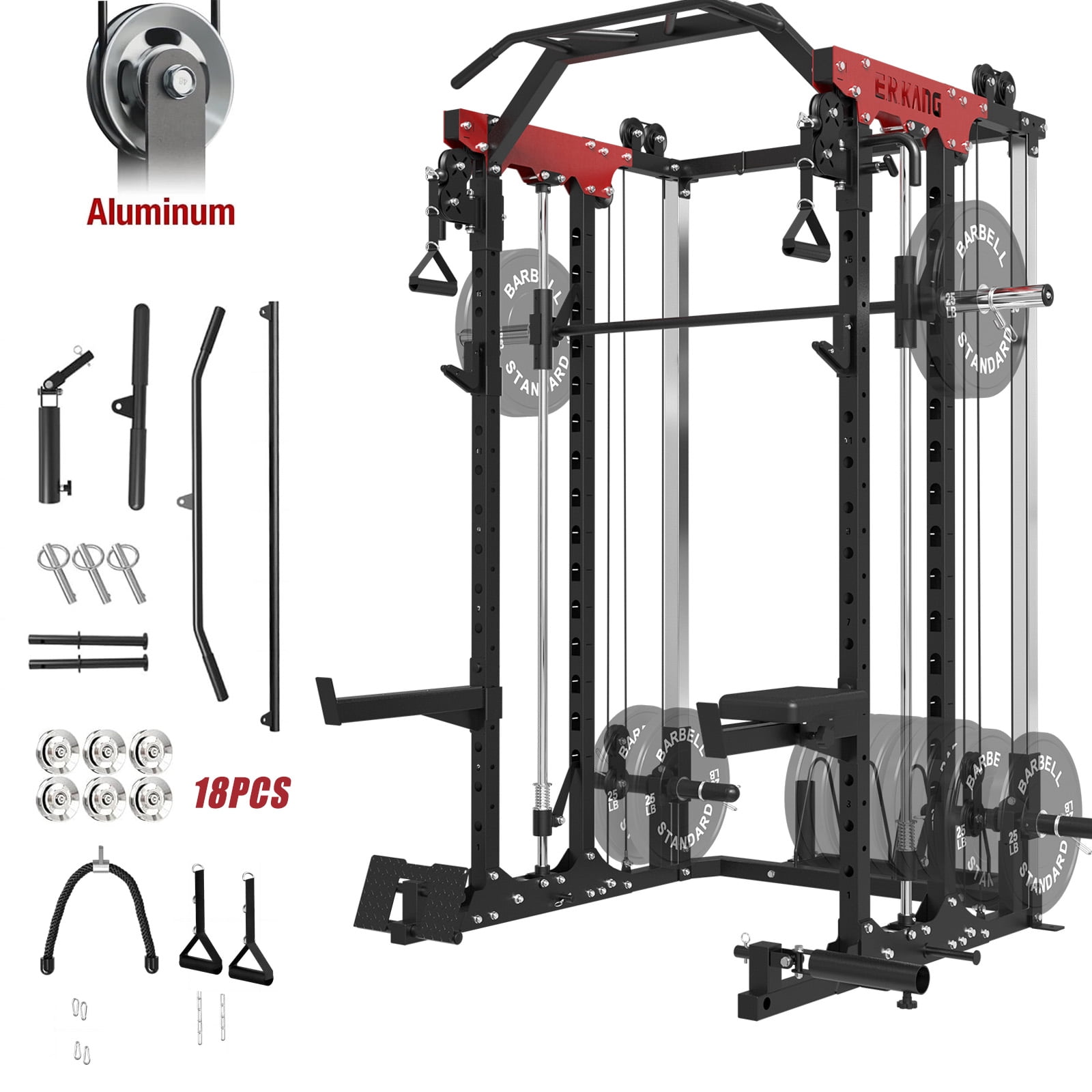 Mikolo Smith Machine with 18PCS Aluminum Pulleys, 2000LBS Power Cage ...