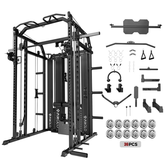 Mikolo Smith Machine Home Gym, 2200LBS Power Rack with 36pcs Aluminum Pulley, Functional Trainer with Dual 132LBS Weight Stack, Full Body Workout Home Gym