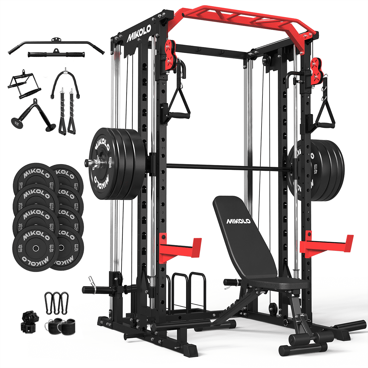 Smith Machine Fall Mikolo Smith Machine, 2000LBS Power Cage Squat Rack with Smith Bar, Two ...