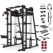 Mikolo M11 Smith Machine with Aluminum Pulleys, 2200lbs Squat Rack with LAT-Pull Down System & Cable Crossover Machine, Training Equipment with Leg Hold-Down Attachment