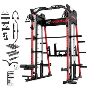 Mikolo M4 Pro Smith Machine, All-in-One Power Rack Cage with Adjustable Cable Crossover, Vertical Leg Press and Smith Bar with 1500 lbs Capacity Barbell Combo