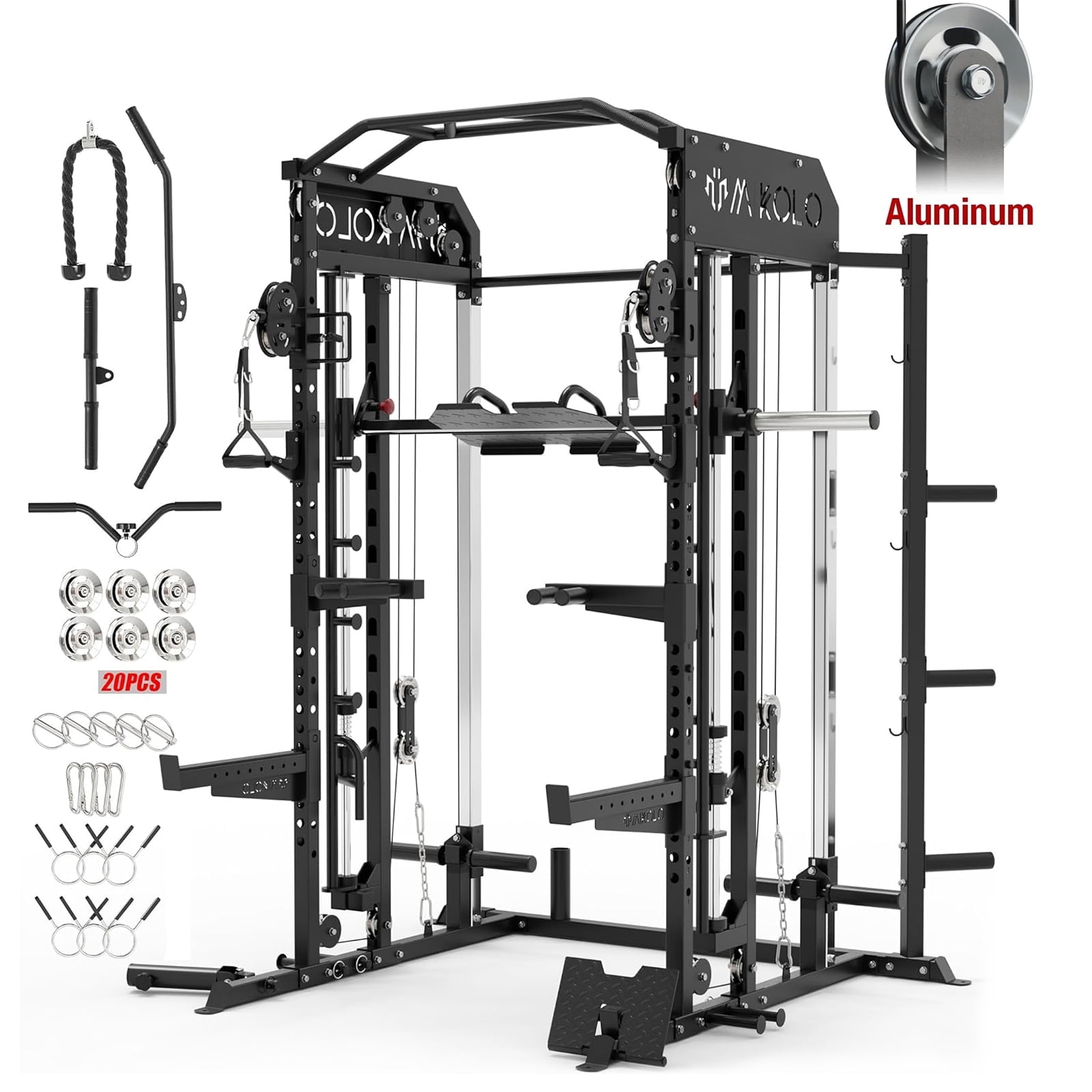 The Coupon deal of  Mikolo M7 Smith Machine, 10-in-1 Power Rack Cage, Adjustable Cable Crossover, Vertical Leg Press