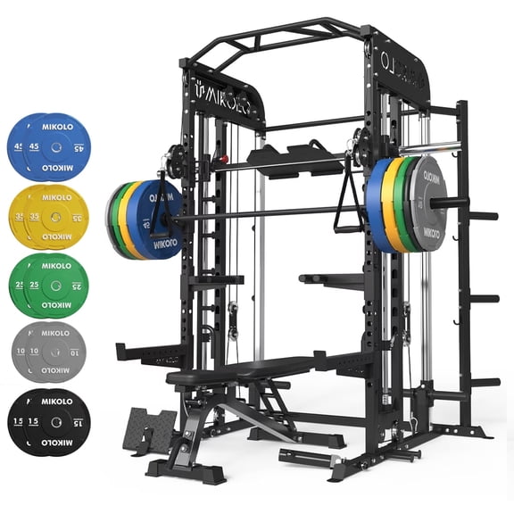 Mikolo Smith Machine, All-in-One Power Rack Cage with Vertical Leg Press, 2000LBS Power Cage Squat Rack with Smith Bar, Dual Pulley Cable Crossover System for Home gym