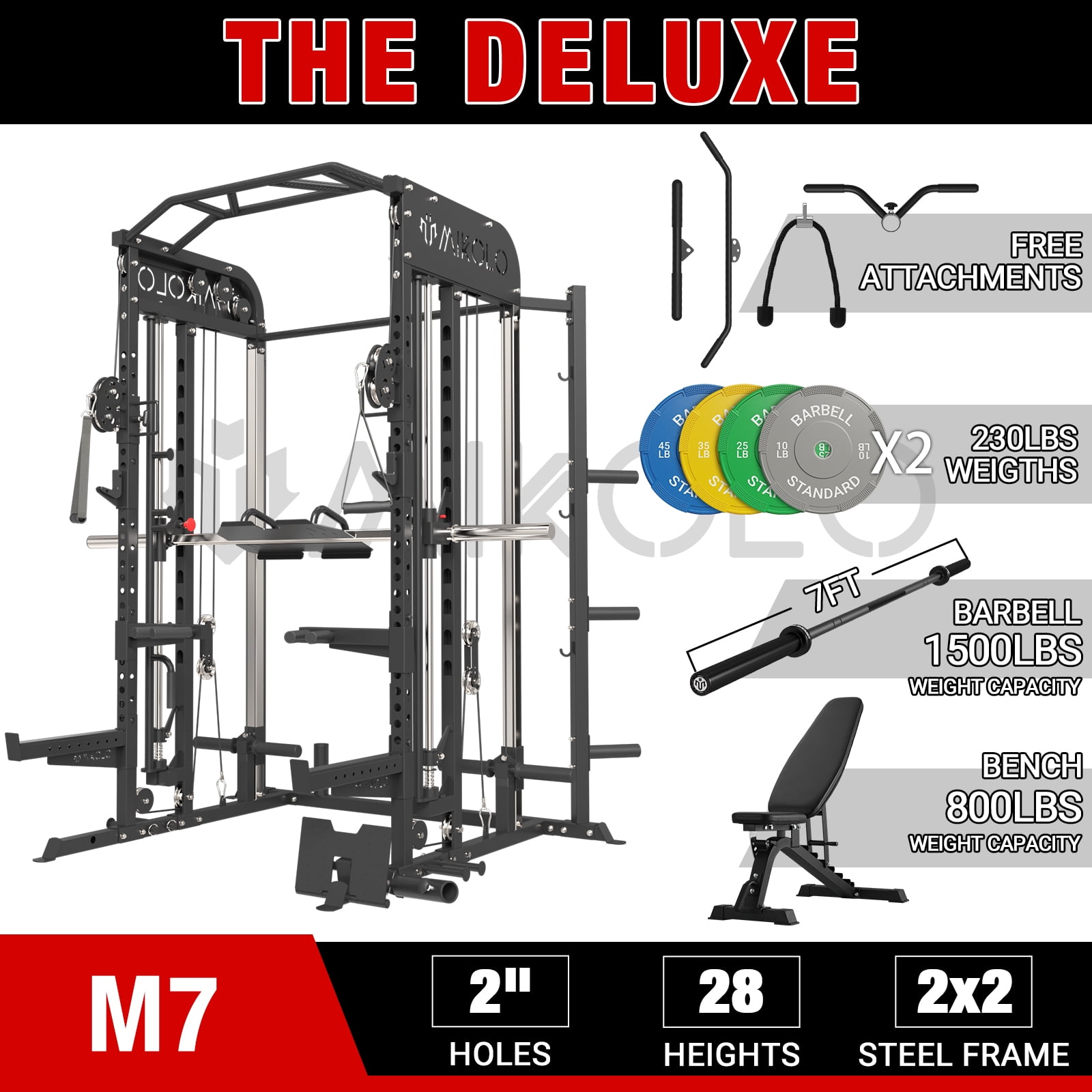 Mikolo Smith Machine All in One Power Rack Cage with Vertical Leg Press and Smith Bar 800LBS Weight Bench 1500 lbs Capacity Barbell and 230 lbs Weight Plate Home Gym Equipment Walmart Business