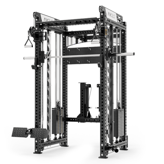 Mikolo Smith Machine, All-in-One Power Rack Cage with Weight Stack, 2000LBS Power Cage Squat Rack with Smith Bar, Dual Pulley Cable Crossover System for Home gym with Weight Stack