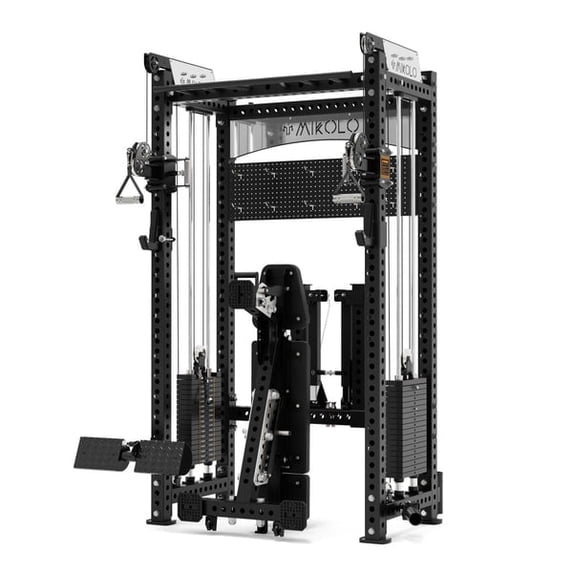 Mikolo Anubis-2.0 Smith Machine with Weight Stack, 3“×3” All-in-One Power Cage with LAT Pulldown & Cable Crossover, 3200LBS Multi-Function Trainer with Aluminum Pulley System with Weight Bench