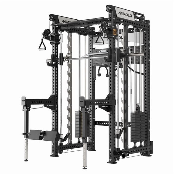 Mikolo Anubis-2.0 Smith Machine with Weight Stack, 3“×3” All-in-One Power Cage with LAT Pulldown & Cable Crossover, 3200LBS Multi-Function Trainer with Aluminum Pulley System for Fitness Home Gym