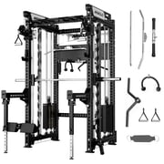 Mikolo Anubis-2.0 Smith Machine with Weight Stack, 3“×3” All-in-One Power Cage with LAT Pulldown & Cable Crossover, 3200LBS Multi-Function Trainer with Aluminum