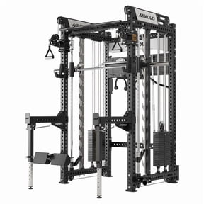 Mikolo Anubis-2.0 Smith Machine with Weight Stack, 3“×3” All-in-One Power Cage with LAT Pulldown & Cable Crossover, 3200LBS Multi-Function Trainer with Aluminum Pulley System for Fitness Home Gym
