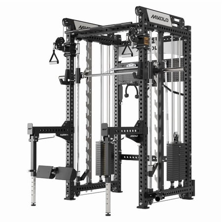 Mikolo Anubis-2.0 Smith Machine with Weight Stack, 3“×3” All-in-One Power Cage with LAT Pulldown & Cable Crossover, 3200LBS Multi-Function Trainer with Aluminum Pulley System for Fitness Home Gym