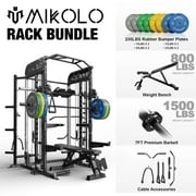 Mikolo Smith Machine, All-in-One Power Rack Cage with Vertical Leg Press, 2000LBS Power Cage Squat Rack with Smith Bar, Dual Pulley Cable Crossover System for Home gym with barbell bench and plates