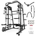 thumbnail image 1 of Mikolo Smith Machine with Aluminum Pulley, 2200 lbs Power Rack Cage with Cable Crossover, Weight Bar, 360° Landmine, Barbell Holders and Other Attachments, Total Body Strength Training Cage, 1 of 12