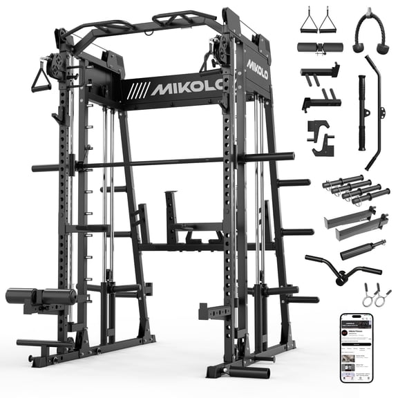 Mikolo M4 Pro Smith Machine Home Gym, 2200LBS Power Rack with Functional Trainer, Cable Crossover, LAT Pulldown, Low Row, Landmine and Plate Storage for Full Body Strength Training