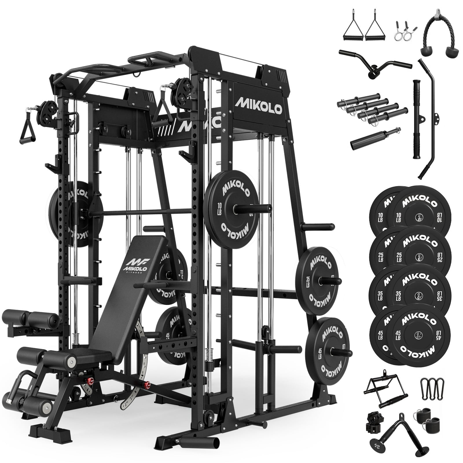 Mikolo M4 2.0 Smith Machine, 2200lb Squat Rack + Crossover System