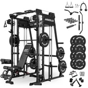 Mikolo M11 Smith Machine, 2200lbs Squat Rack with LAT-Pull Down System & Cable Crossover Machine, Training Equipment with Leg Hold-Down Attachment