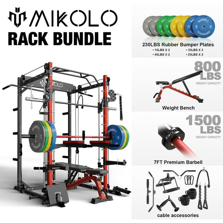 Mikolo Smith Machine Home Gym 2000 lbs Power Rack Cage with Cable Crossover Adjustable Weight Bench Walmart