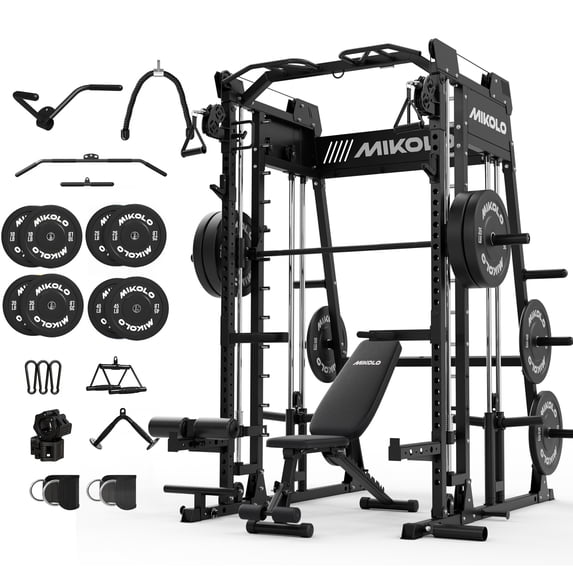 Mikolo M4 Advanced All-In-One Smith Machine Home Gym Package, 2200 lbs Power Rack Cage with Cable Crossover, 360° Landmine, Barbell Holders and Other Attachments, Total Body Strength Training Cage