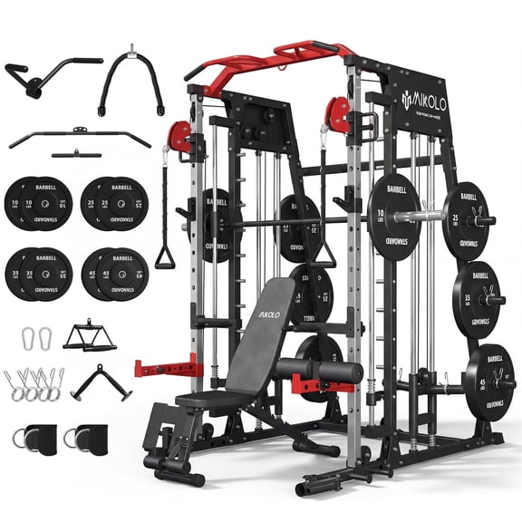 Mikolo M4 All-In-One Smith Machine Home Gym Package, 2200 lbs Power Rack Cage with Cable Crossover, 360° Landmine, Barbell Holders and Other Attachments, Total Body Strength Training Cage