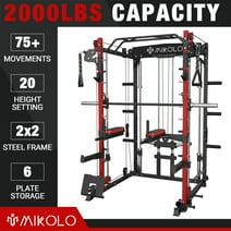 Mikolo Smith Machine Home Gym, 2000lbs Squat Rack with LAT-Pull Down System & Cable Crossover Machine, Training Equipment