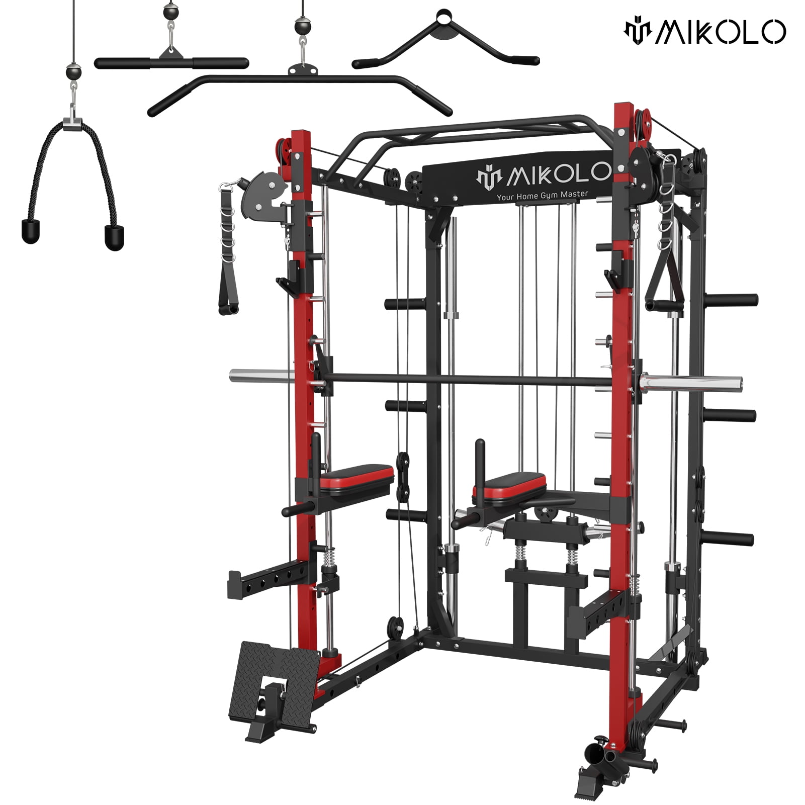 Mikolo Smith Machine Home Gym, 2000lbs Squat Rack with LAT-Pull Down System  & Cable Crossover Machine, Training Equipment