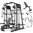 thumbnail image 1 of Mikolo M4 Smith Machine Home Gym, 2200 lbs Power Rack Cage with Cable Crossover, Weight Bar, 360° Landmine, Barbell Holders and Other Attachments, Total Body Strength Training Cage, 1 of 12