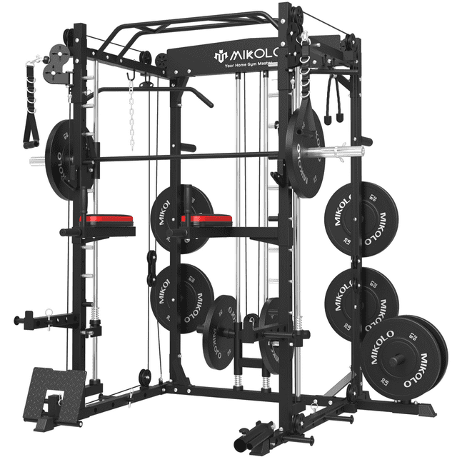 Mikolo Smith 2000 lbs Squat Rack Home Gym with LAT-Pull Down System & Cable Crossover