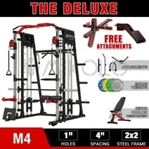 Mikolo Smith Machine Home Gym, 2200 lbs Power Rack Cage with Cable Crossover, Smith Cage with 800LB Capacity Adjustable Weight Bench and 230 lbs Weight Plate, Total Body Strength Training Cage