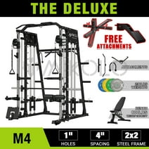 Mikolo Smith Machine Home Gym, 2200 lbs Power Rack Cage with Cable Crossover, Smith Cage with 800LB Capacity Adjustable Weight Bench and 230 lbs Weight Plate, Total Body Strength Training Cage