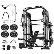 Mikolo Smith Machine Home Gym, 2200 lbs Power Rack Cage with Cable Crossover, Power Rack with 1200LB Capacity Adjustable Weight Bench and 230 lbs Weight Plate, Total Body Strength Training Equipment