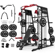 Mikolo Smith Machine Home Gym, 2200 lbs Power Rack Cage with Cable Crossover, Power Rack with 1300LB Capacity Adjustable Weight Bench and 230 lbs Weight Plate, Total Body Strength Training Equipment