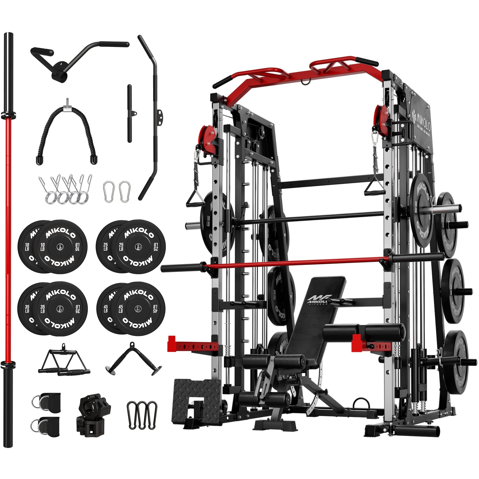 Mikolo Smith Machine Home Gym, 2200 lbs Power Cage, Cable