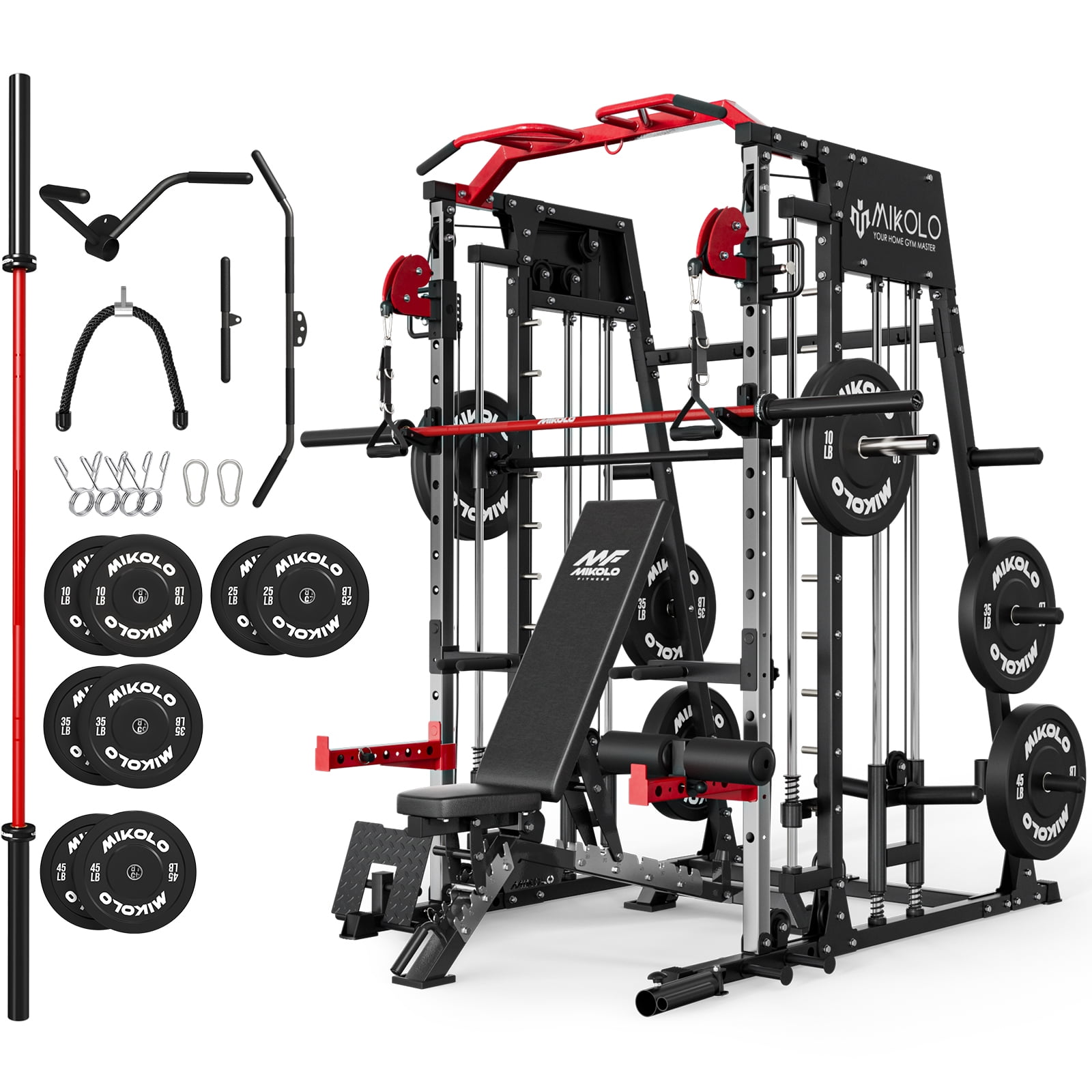 Mikolo Smith Machine Home Gym, 2200 lbs Power Cage, Cable