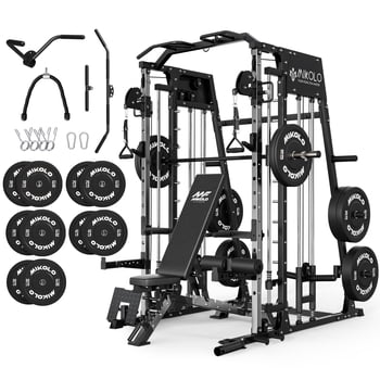 Mikolo Smith Machine Home Gym, 2200 lbs Power Rack Cage with Cable Crossover, Power Rack with 1200LB Capacity Adjustable Weight Bench and 340 lbs Weight Plate, Total Body Strength Training Equipment