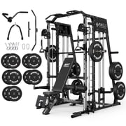 Mikolo Smith Machine Home Gym, 2200 lbs Power Rack Cage with Cable Crossover, Power Rack with 1200LB Capacity Adjustable Weight Bench and 340 lbs Weight Plate, Total Body Strength Training Equipment