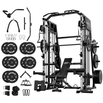 Mikolo Smith Machine Home Gym, 2200 lbs Power Rack Cage with Cable Crossover, Power Rack with 1200LB Capacity Adjustable Weight Bench and 340 lbs Weight Plate, Total Body Strength Training Equipment