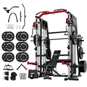 Mikolo Smith Machine Home Gym, 2200 lbs Power Rack Cage with Cable Crossover, Power Rack with Weight Bench and 370 lbs Weight Plate, Total Body Strength Training Equipment