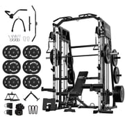 Mikolo Smith Machine Home Gym, 2200 lbs Power Rack Cage with Cable Crossover, Power Rack with 1200LB Capacity Adjustable Weight Bench and 370 lbs Weight Plate, Total Body Strength Training Equipment