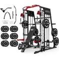 thumbnail image 1 of Mikolo Smith Machine Home Gym, 2200 lbs Power Rack Cage with Cable Crossover, Power Rack with Weight Bench and 370 lbs Weight Plate, Total Body Strength Training Equipment, 1 of 12