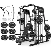 Mikolo Smith Machine Home Gym, 2200 lbs Power Rack Cage with Cable Crossover, Power Rack with 1200LB Capacity Adjustable Weight Bench and 370 lbs Weight Plate, Total Body Strength Training Equipment