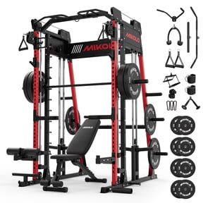 Mikolo M11 Smith Machine, Complete Starter Home Gym Package, 2200 lbs Power Rack with 230LBS Plates and Weight Bench, Total Body Strength Training Cage
