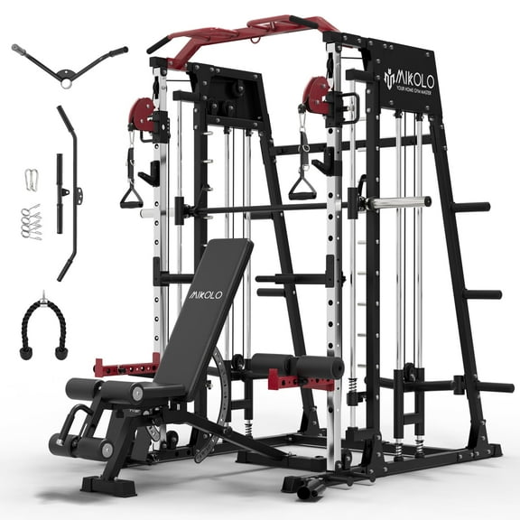 Mikolo Smith Machine Home Gym, 2200 lbs Power Rack Cage with Cable Crossover, Smith Cage with Ultimate Home Package