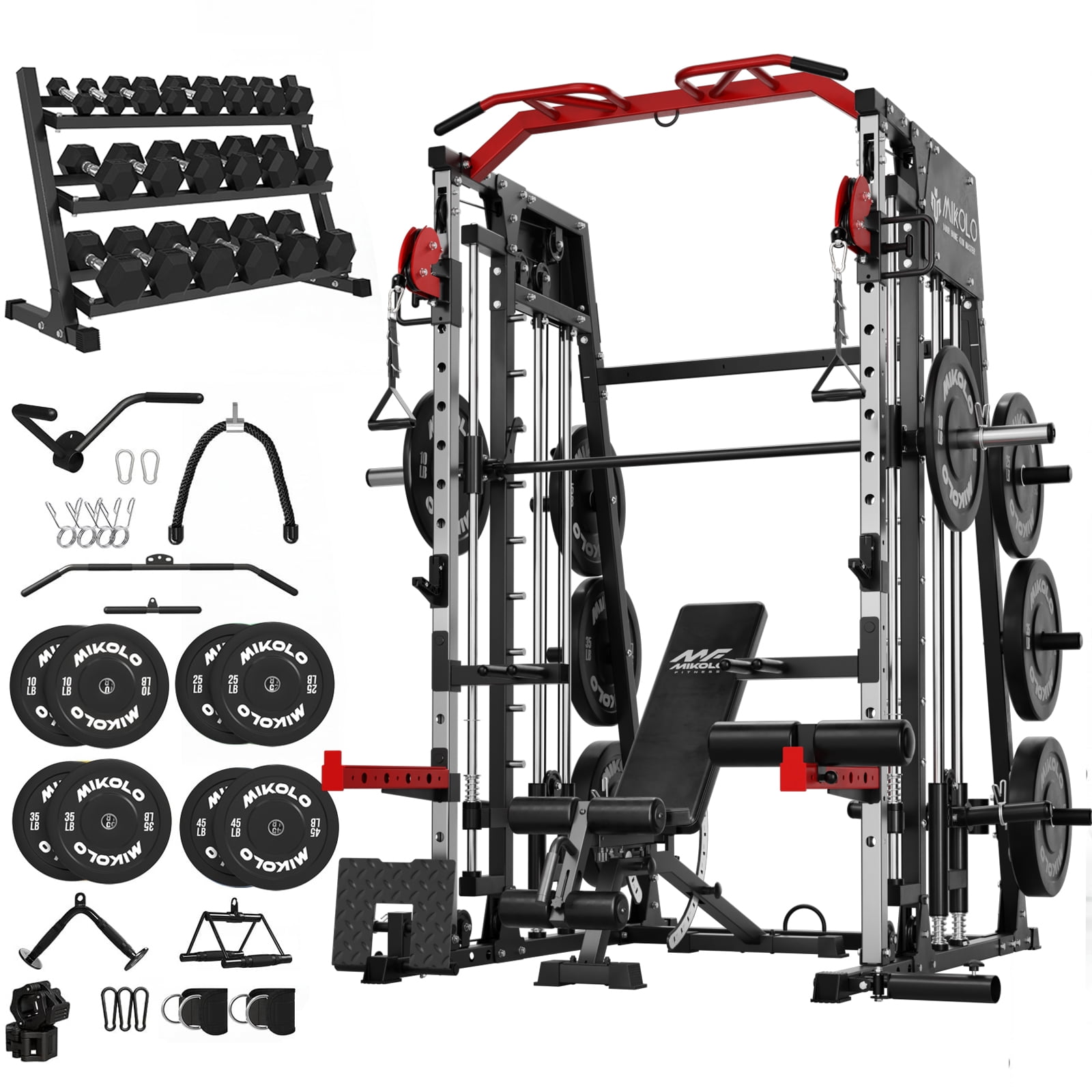 M4|Red (bench & 230LBS BP & 550LBS dumbbell set& cable accessories)