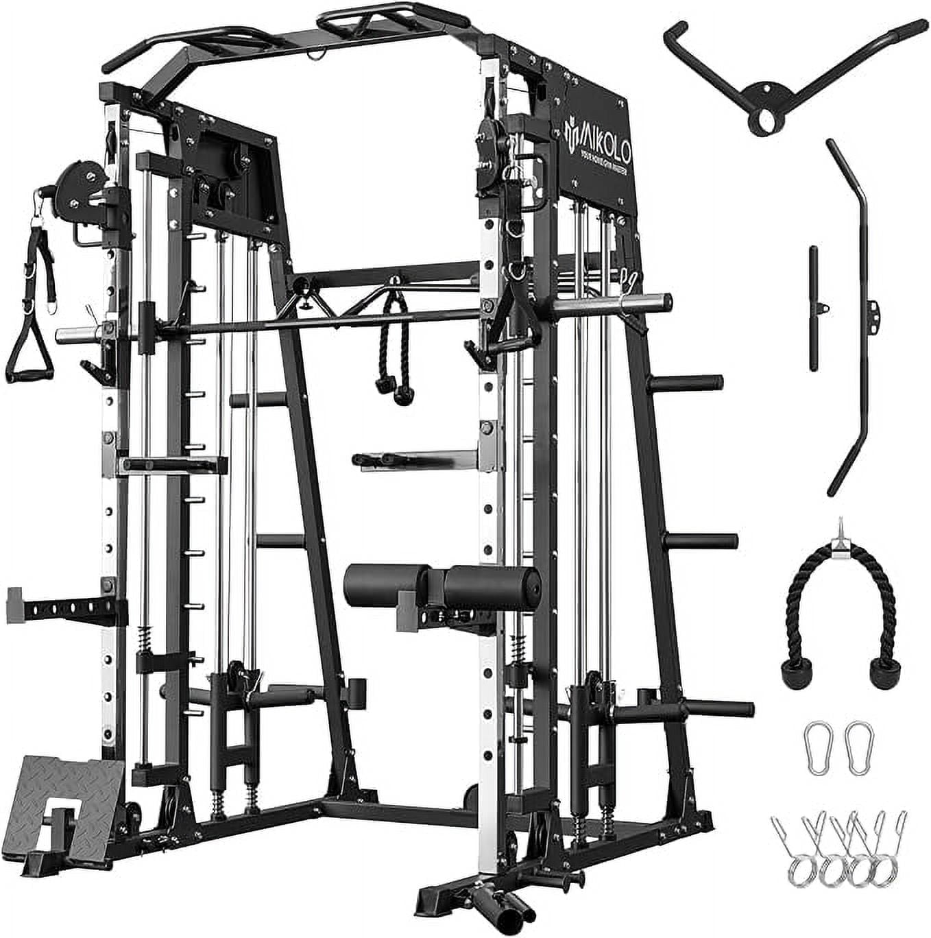 Mikolo Smith Machine Home Gym, 2200 lbs Power Rack Cage with Cable Crossover, Weight Bar, 360° Landmine, Barbell Holders and Other Attachments, Total Body Strength Training Cage - Walmart.com