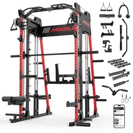 Mikolo M4 Smith Machine Home Gym, 2200LBS Power Rack with Functional Trainer, Cable Crossover, LAT Pulldown, Low Row, Landmine and Plate Storage for Full Body Strength Training